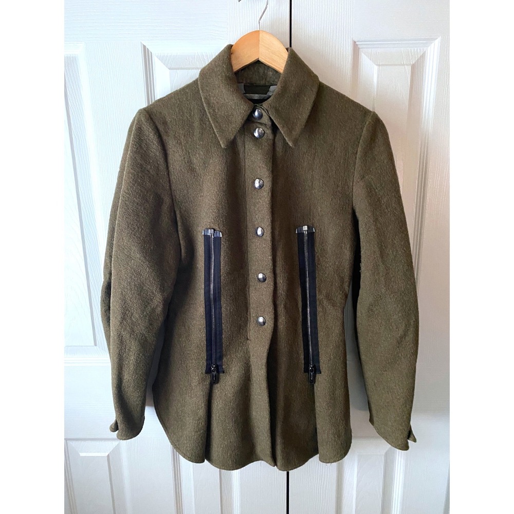 MAX MARA SPORTMAX Army Green Boiled Wool Linen Snap Front Tailored Jacket 4